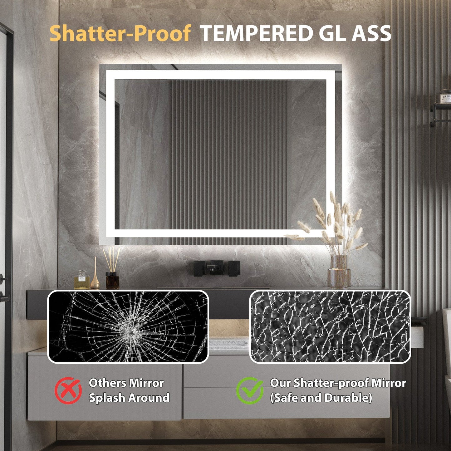 LED Bathroom Mirror With Lights, 48×36 Inch, Wall Vanity LED Mirror Tempered Glass Stepless Dimmable, Double Front And Back Light, Anti - Fog, Memory Smart Mirror For Bathroom - skytreesports