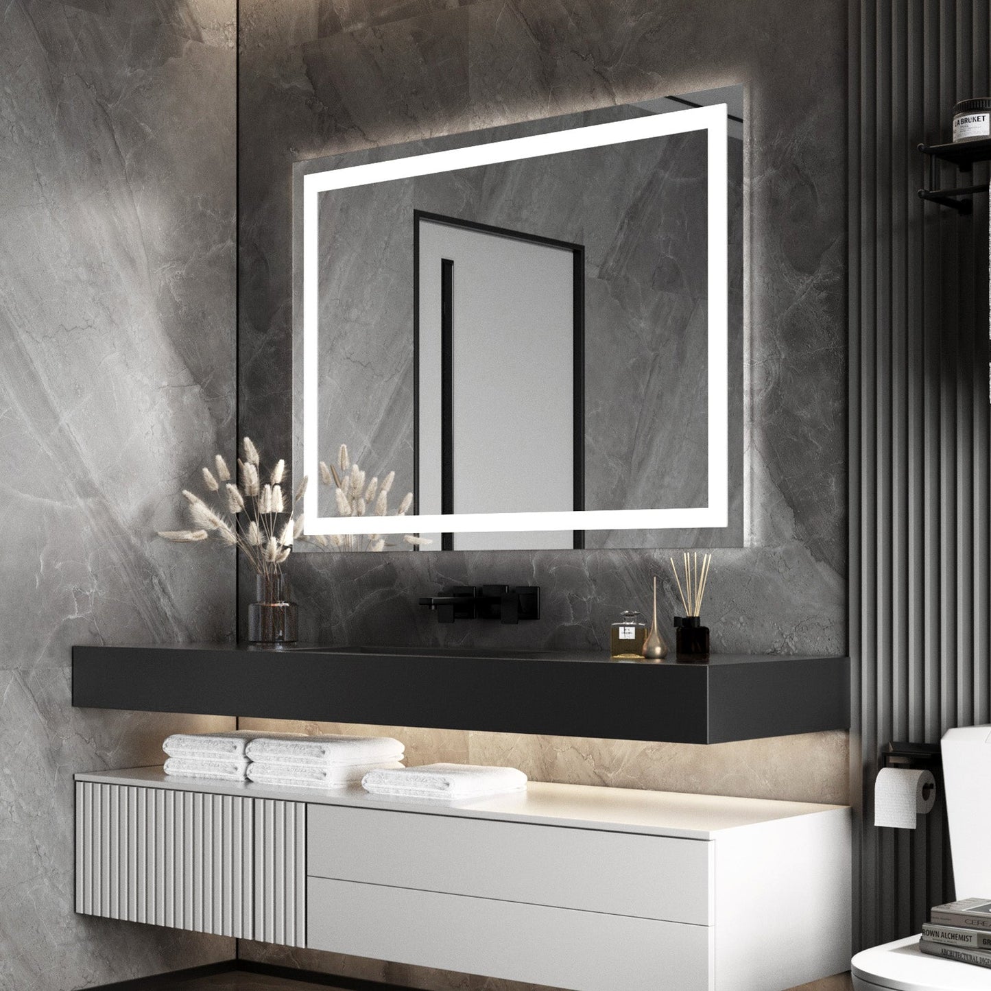 LED Bathroom Mirror With Lights, 48×36 Inch, Wall Vanity LED Mirror Tempered Glass Stepless Dimmable, Double Front And Back Light, Anti - Fog, Memory Smart Mirror For Bathroom - skytreesports