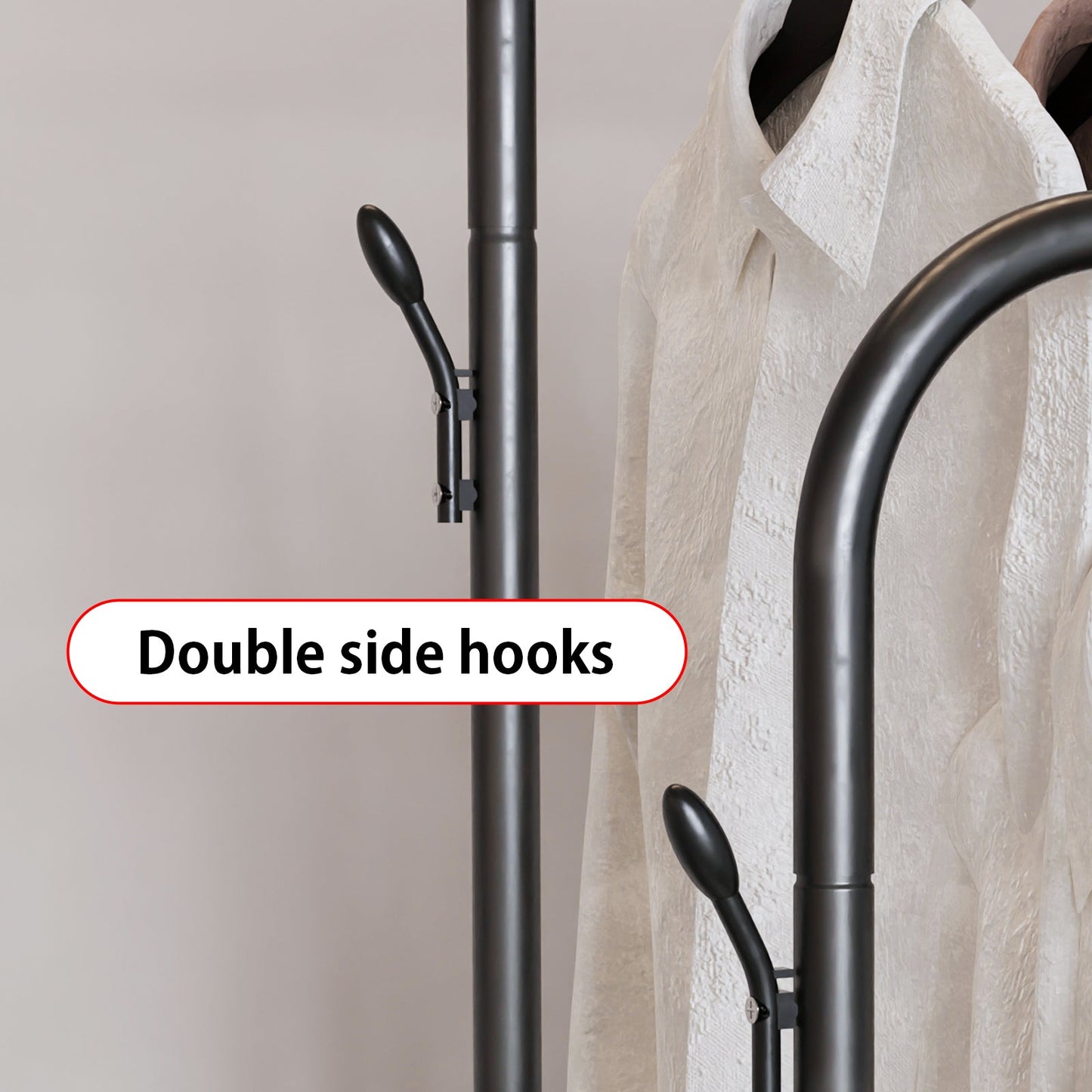 Single And Double Rods Garment Rack, Clothing Rack for Hanging Clothes, 2 And 4 Hooks, Multi - functional Bedroom Clothes Rack, Black - skytreesports