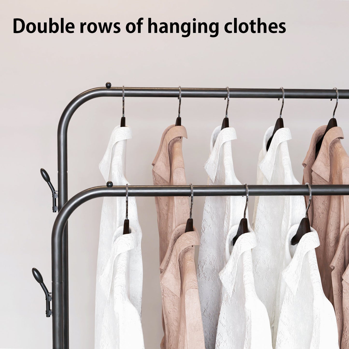 Single And Double Rods Garment Rack, Clothing Rack for Hanging Clothes, 2 And 4 Hooks, Multi - functional Bedroom Clothes Rack, Black - skytreesports