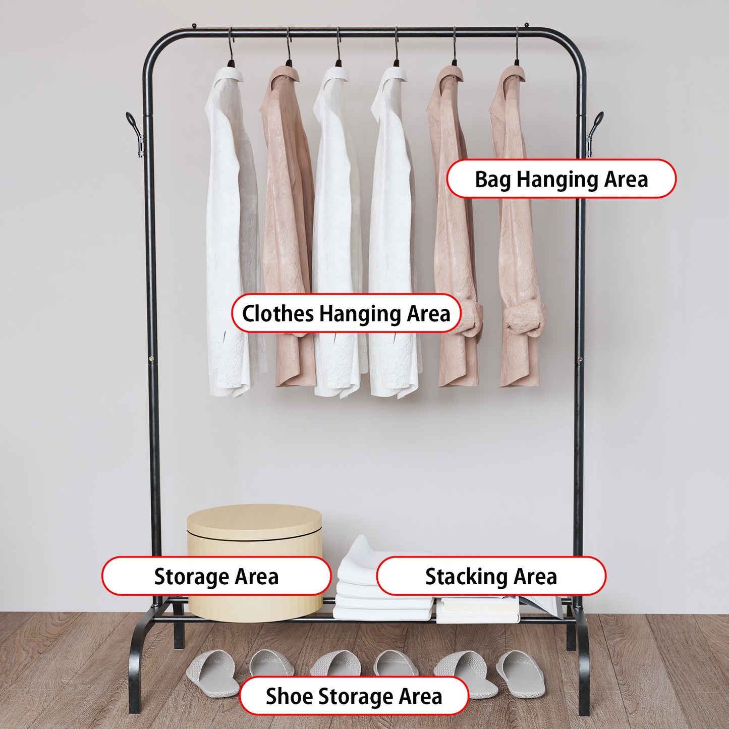 Single And Double Rods Garment Rack, Clothing Rack for Hanging Clothes, 2 And 4 Hooks, Multi - functional Bedroom Clothes Rack, Black - skytreesports