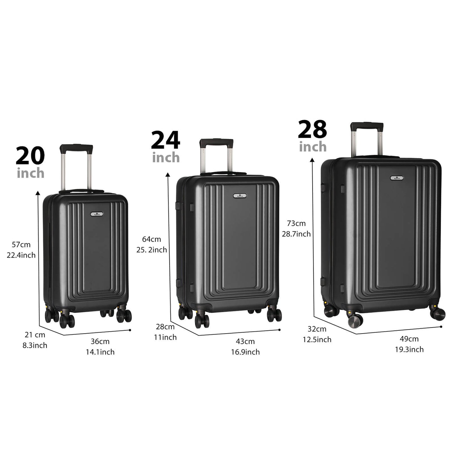 Luggage 3pcs -Model S301  28“24“20” Black suitcase