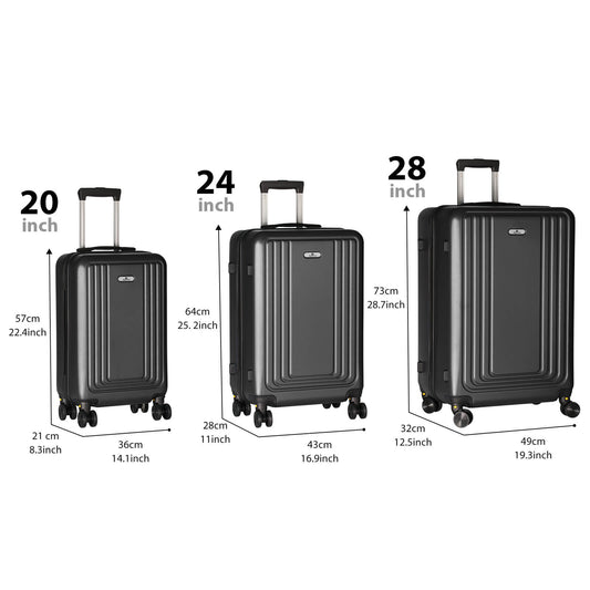Luggage 3pcs -Model S301  28“24“20” Black suitcase