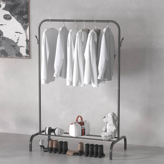 Single  Rods Garment Rack, 2 Hooks,  Black