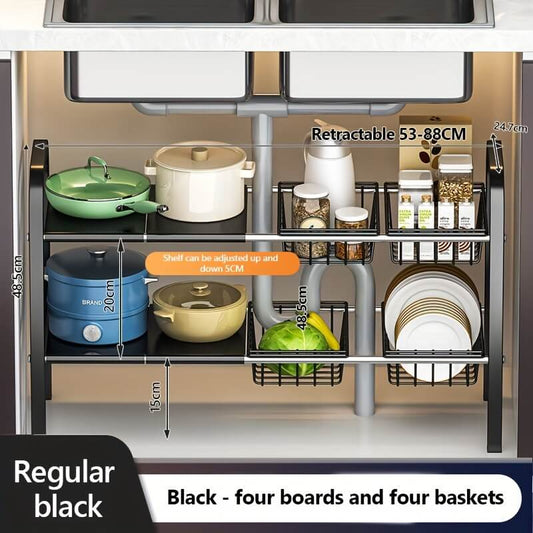 2-Tier Under Sink Shelf with Removable Baskets & Panels - Model 4B4L