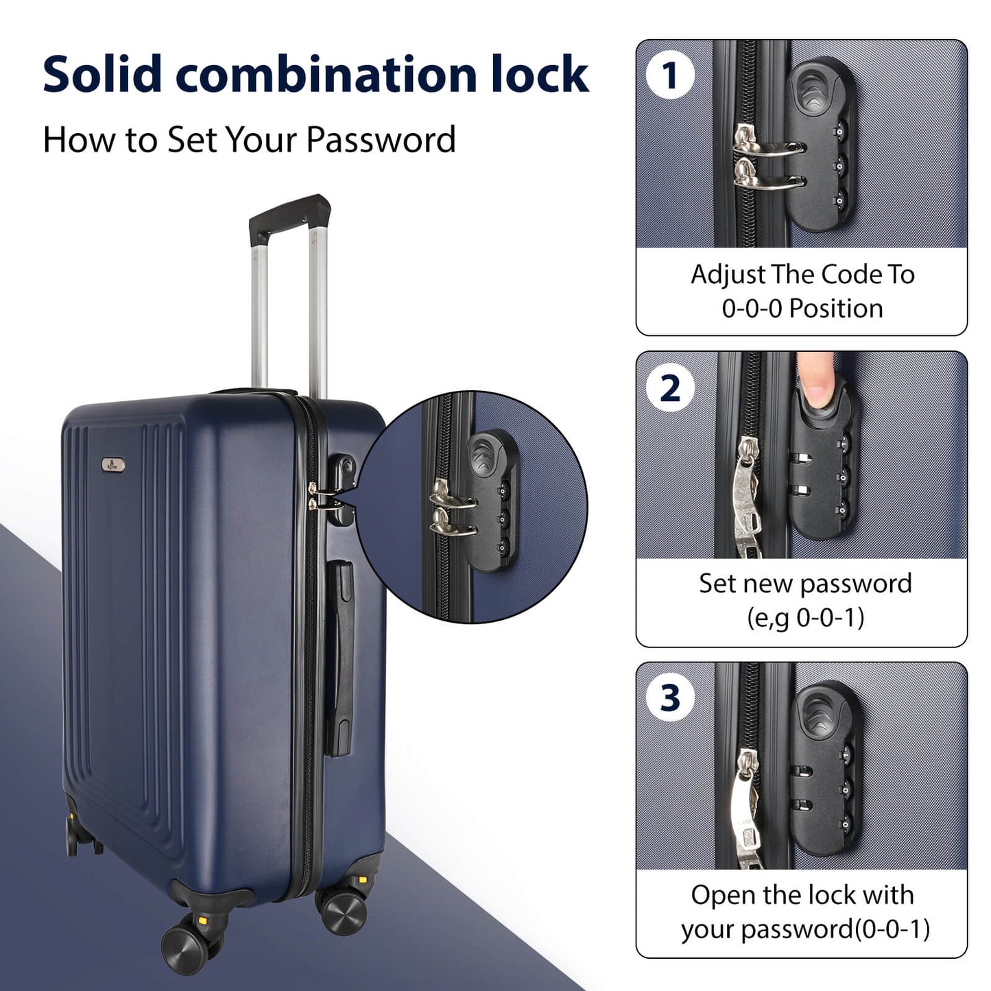 Luggage 3pcs -Model S301  28“24“20” Black suitcase