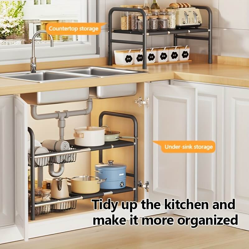 2-Tier Under Sink Shelf with Removable Baskets & Panels - Model 3B2L