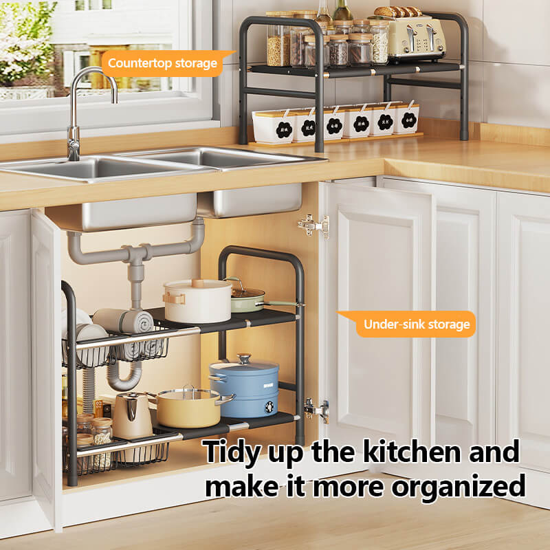 2-Tier Under Sink Shelf with Removable Baskets & Panels - Model 3B2L