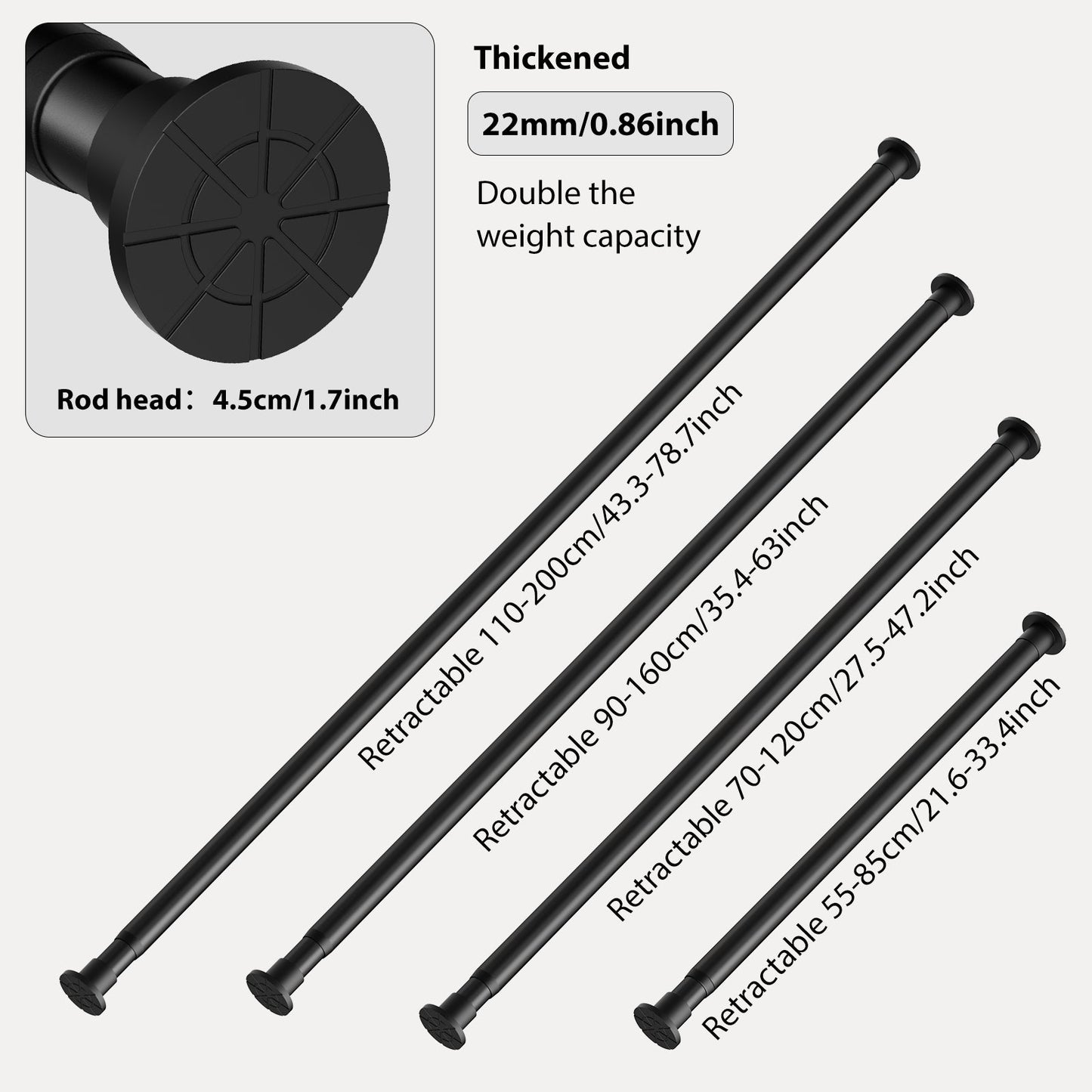 Closet Rods For Hanging Clothes, Thickened Diameter Heavy Duty Closet Rod Adjustable Clothes Hanging Rod Matte Black Closet Poles For Wardrobes, Bathroom, Windows, Various Sizes Available - skytreesports