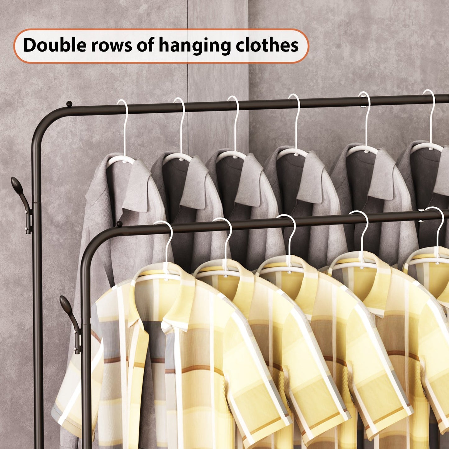 Clothes Rack Metal Clothing Rack with Bottom Shelf Garment Rack for Hanging Clothes Shirts Jeans, Multi - functional Bedroom Clothes Rack，Black+Double - skytreesports
