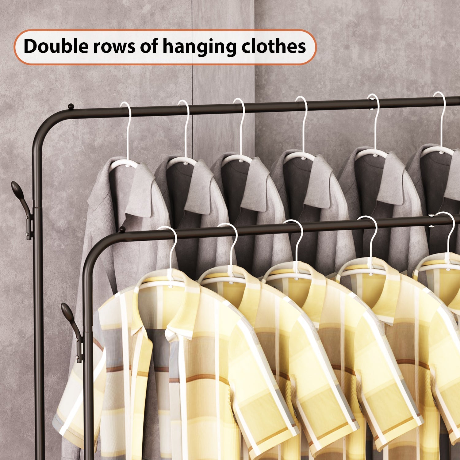Clothes Rack Metal Clothing Rack with Bottom Shelf Garment Rack for Hanging Clothes Shirts Jeans, Multi - functional Bedroom Clothes Rack，Black+Double - skytreesports