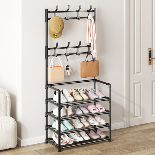 Coat Rack Shoe Rack With Storage Shelf Freestanding with 8 Hooks for Entryway Bedroom Closet 4 Tier and 5 Tier, Black - skytreesports