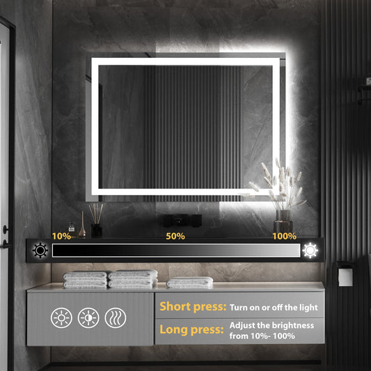 LED Bathroom Mirror With Lights, 48×36 Inch, Wall Vanity LED Mirror Tempered Glass Stepless Dimmable, Double Front And Back Light, Anti - Fog, Memory Smart Mirror For Bathroom - skytreesports