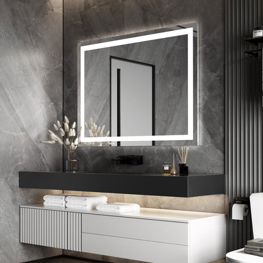 LED Bathroom Mirror With Lights, 48×36 Inch, Wall Vanity LED Mirror Tempered Glass Stepless Dimmable, Double Front And Back Light, Anti - Fog, Memory Smart Mirror For Bathroom - skytreesports