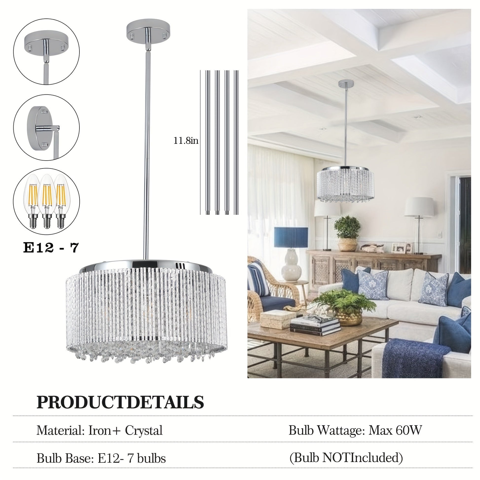 Modern Crystal Chandelier for Living - Room Round Cristal Lamp Luxury Home Decor Light Fixture - skytreesports