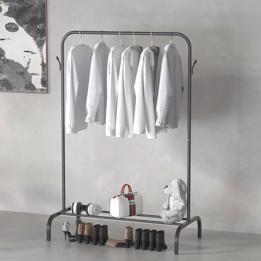 Single And Double Rods Garment Rack, Clothing Rack for Hanging Clothes, 2 And 4 Hooks, Multi - functional Bedroom Clothes Rack, Black - skytreesports